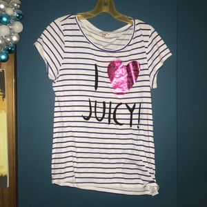 Juicy Couture I Love Juicy Striped Pink Heart Top
